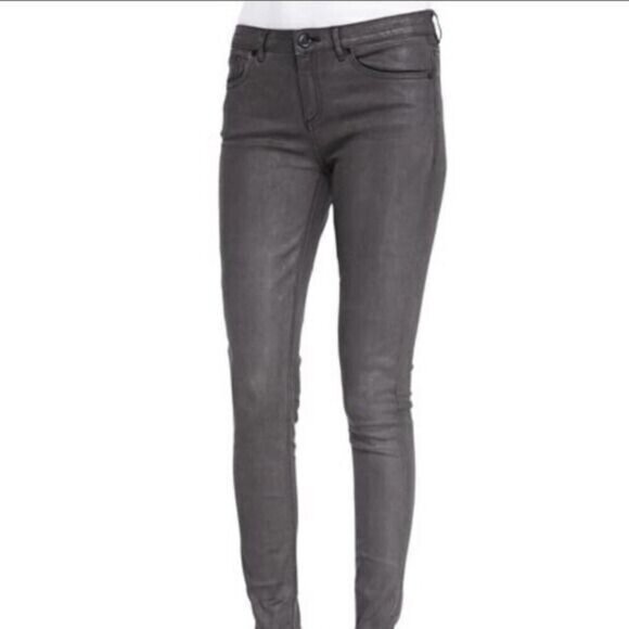 Elie Tahari Azella Coated Skinny Jeans Brown Ankle‎ Zipper Size 14 - Picture 1 of 12